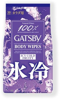 Gatsby Lingettes Déodorantes Corps Homme, Ice Fruity Fruité, 30 Lingettes Idéal Pour Yoyager, Made in Japan