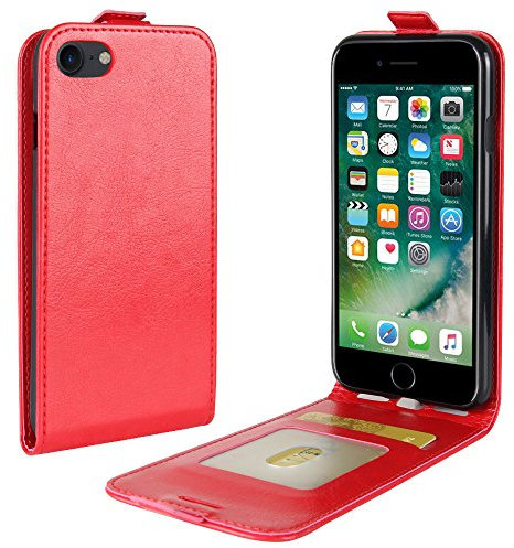 XZDWH For iPhone SE 2020 Case, iPhone 7 8 Case, Slim Vertical Flip Folio Phone Case PU Leather Protective Cover Magnetic Closure Shell with Card Slot for iPhone 7 / iPhone 8 / iPhone SE 2020 (Red)