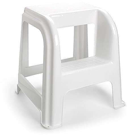 Acan Tradineur - Taburete plástico Blanco con peldaño 45.5 x 44.2 x 42 cm, banqueta, Silla, Escalera de Dos Pasos Ligera, hogar
