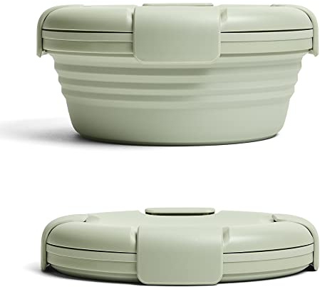 Stojo On The Go Bol à déjeuner pliable,Saladier réutilisable,Boîte à déjeuner empilable et empilable,Récipient de stockage alimentaire réutilisable en silicone,Boîte Bento pliable 1.1 l,Sauge
