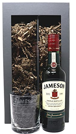 Personalised Engraved Dimple Glass Tumbler & 35cl Irish Whiskey - Jameson Banner Design (Presentation Gift Box)