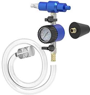 MRCARTOOL Kit de Recarga al vacío de refrigerante para Coche, probador de Purga de llenado del Sistema de refrigeración con Manguera Flexible de manómetro y adaptadores de 3 tamaños