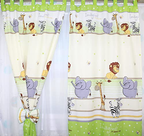 Kinderzimmer Vorhänge Gardinen 2er Set - Safari Grün - mit Schlaufen für Baby Kinder