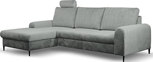WFL GROUP Ecksofa Schlafsofa mit Bettkasten - Sofa Couch Ecksofa mit Schlaffunktion Bettfunktion L-Form mit Ottomane - Links - Grau