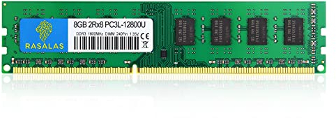 Rasalas 8GB 2RX8 PC3L-12800U DDR3 1600Mhz DDR3L 12800 PC3 DIMM PC RAM Desktop 240-Pin 1.35V UDIMM Memoria CL11 Unbuffered Non-ECC