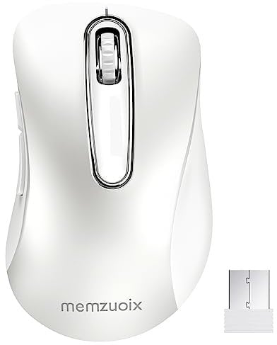 memzuoix 2.4G Wireless Mouse, 1400 DPI Mobile Optical Cordless with USB Receiver, Portable Computer Mice Wireless Mouse for Laptop, PC, Desktop, MacBook, 5 Buttons (White)