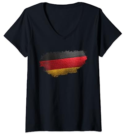Damen Deutsche Flagge Deutschland Fahne T-Shirt mit V-Ausschnitt