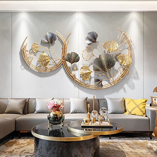 SHZICMY 3D Wandbilder Wanddeko Ginkgoblätter Metall Golden Moderne Schlafzimmer, Wohnungs Deko, Deko Wohnzimmer Modern Home Deko 110x70x2,5 cm