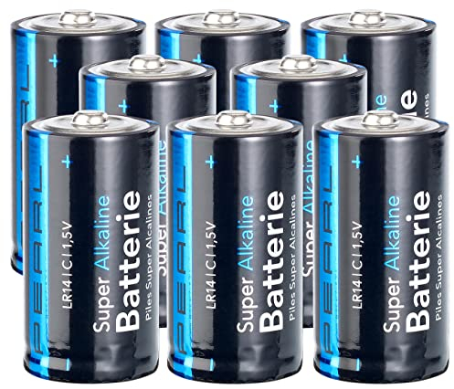 PEARL Batterie LR14: 8er-Set Super Alkaline Batterien Baby Typ C, 1,5 Volt (Babyzelle Typ C, Baby Batterien LR14, Fernbedienungen)