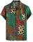 LucMatton Men's Casual Linen Breathable African Print Shirt Summer Short Sleeve Button up Hawaiian Tops Green Medium