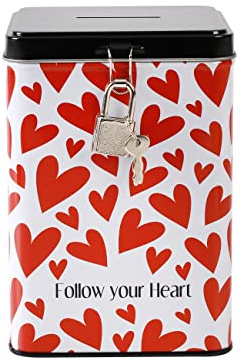 I-TOTAL® – Lustige Spardose mit Vorhängeschloss und Schlüssel, Sparbüchse aus Metall mit Verschluss (Follow Your Heart)