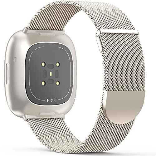 Higgs Ersatzarmband Kompatibel mit Fitbit Versa 3/Fitbit Versa 4/Fitbit Sense/Sense 2 Armband für Damen Herren, Dual Magnetisch Einstellbar Glattes Edelstahl Metall Armbänder für Fitbit