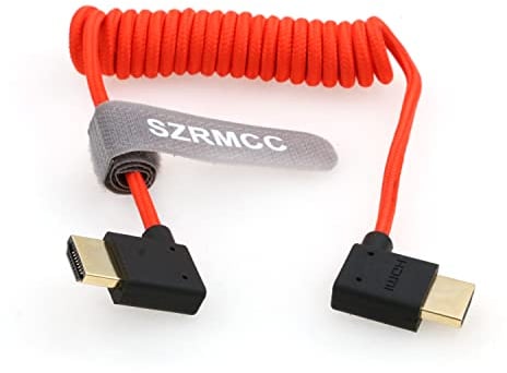 SZRMCC 8k 2.1 HDMI Links auf Rechts Winkel Ultra High Speed Spiralkabel Geflochtenes Kabel für Z Cam E2 S-ony FX6 FX9 Canon EOS C70 C300 Portkeys BM5 Atomos Ninjav V Shogun Monitor