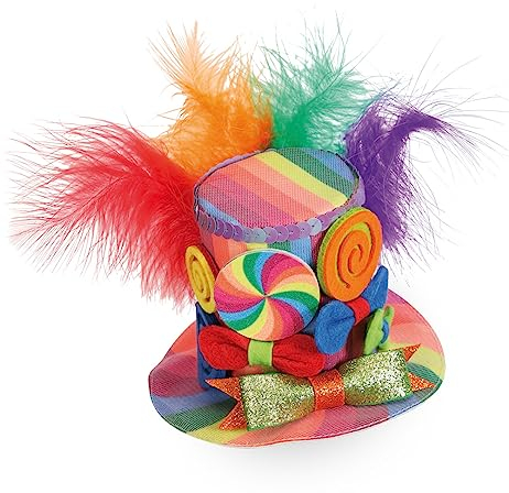 KarnevalsTeufel Mini Hut Candy mit Haar Clip Bonbon Hut Mini Zylinder bunt Clown Zirkus Kopfschmuck Kostüm Zubehör