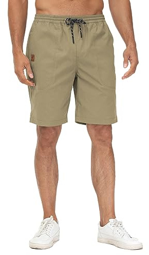 Huayuzh Kurze Hosen Herren Shorts Herren Sommer Cargo Chino Baumwolle Stretch Freizeithose Elastische Taille mit Taschen Khaki L