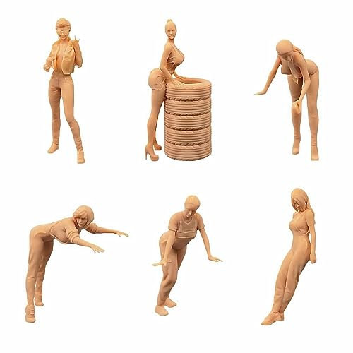 ZEDACAKAI Lot de 6 figurines miniatures de 1/24, figurine mécanicienne, pour scène d’antagoniste, blanche, à colorer soi-même