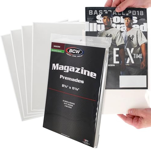 BCW Lot de 25 sacs et planches refermables préfabriqués pour magazines - Taille standard 22,4 x 28,9 cm - Planches pré-chargées dans des pochettes de protection pour magazines - Idéal pour emballer et