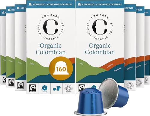 Cru Kafe Organic Colombian Arabica Espresso Single-Serve Organic Arabica Coffee Pods (160 Pods) Compatible with Nespresso Original Line