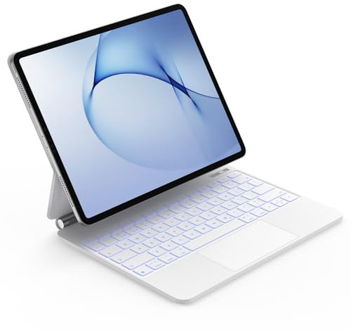 GOKOCO Magnetic Keyboard Case for 2025 iPad Air(M3) 13″&Air M2&Pro 12.9″ 3rd/4th/5th/6th Gen With 7 Color Backlit Tablet Keyboard Cover,Multi-Touch Trackpad&Power visualization,QWERTY UK Layout-White