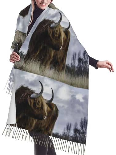GRatka Schal, Schottland-Yak, Unisex-Schal mit Fransen, groß, warm, weich, Kaschmir-Gefühl, Tücher, 196 x 68 cm
