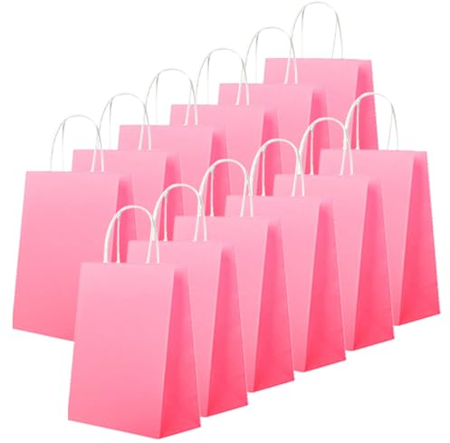 24 Pièces Rose Sacs en Papier Kraft avec Poignées,16 x 22 x 8 cm Cadeaux en Papier Petits sacs de Transport Emballage Cadeau Sac pour Mariage Anniversaire Baby Showers Fête