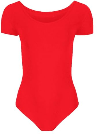 Hamishkane Kurzärmeliger Body für Mädchen, Tanz, Ballett, Gymnastikanzug, Kinder, einfarbig, dehnbar, Mikrofaser, Gymnastikanzug, rot, 7-8 Years