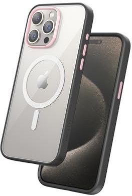 FLOLAB Surtect Tri-Fusion Magnetische Schutzhülle für iPhone 15 Pro, schlankes Design, Magsafe-kompatibel, militärischer Rahmen, transparent, Champagnerrosa