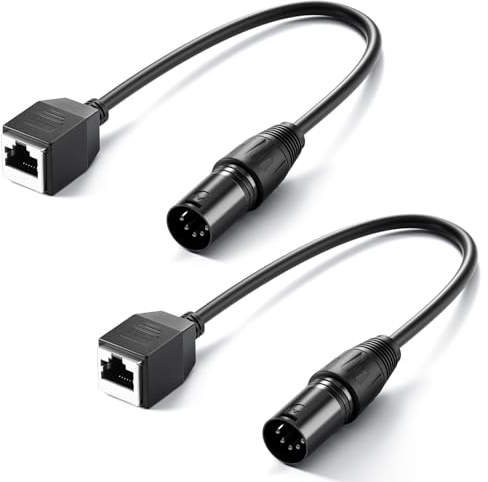 NEEWER 5 Pin DMX XLR Male to RJ45 Female Cable, 2 Pack RJ45 to 5 Pin XLR Adapter, Connector for TL60/TL90C/TL120C RGB Tube Light Wand ONLY and DMX512 Console Lighting Controller, 1ft/35cm, NC006