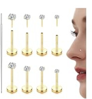 LOLIAS 14K Gold Plated Threadless Nose Studs, Nose Rings for Women 20G G