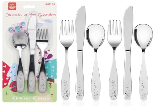 Lehoo Castle Kinderbesteck Set Mädchen, 6-Teilig Kinderbesteck Edelstahl Mit Kinder Gabel, Messer und Löffel