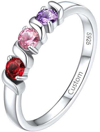Supcare Ringe Frauen Silber 925 Verlobungsringe mit Geburtsstein Fingerring Gravur Text Silberring Engagement Promise Ring Namenring Zirkonia Solitaire Ring Personalisiert Modeschmuck für Brautfrauen