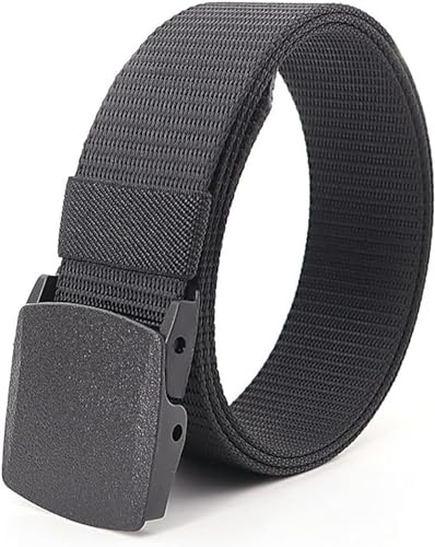 Konrunppy Cinturón de nailon para hombre, elástico, sin agujeros, cinturón de lona, cinturón de tela ajustable con hebilla de plástico