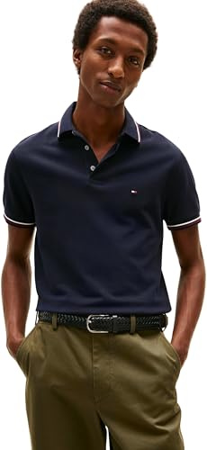 Tommy Hilfiger Herren Poloshirt Kurzarm Slim Fit mit Kontrast-Details, Blau (Desert Sky), XXXL