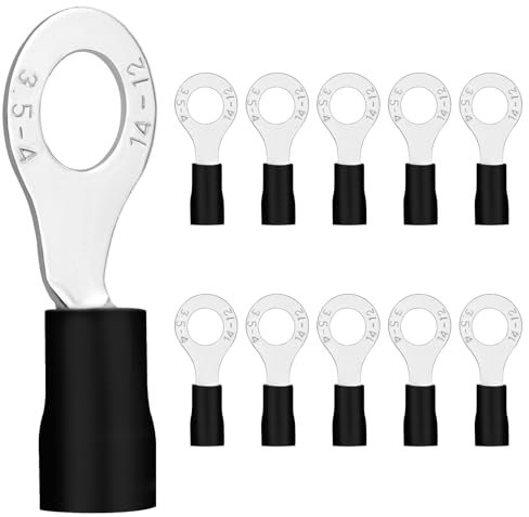 10x Ringkabelschuhe 2,5-4 mm² schwarz Loch-Ø M4 Kabelschuhe Quetschverbinder Teillisoliert PVC Kabel-Verbinder aus Kupfer verzinnt