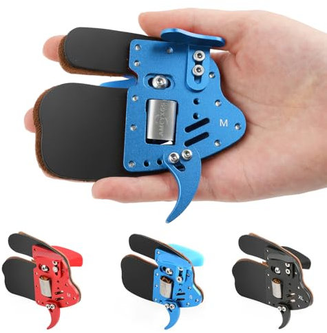 SHARROW Bogenschießen Fingertab aus Aluminium Platte Echtes Leder Fingerschutz Handschutz Einstellbare Schießhandschuhe Schutzausrüstung Finger Tab für Recurve Bogen (Blau+Schwarz, M)
