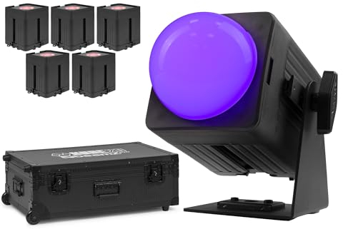 BeamZ Professional KUBE20BK Akku LED Spot 6er Set inkl. Flightcase und Zubehör, IP65 Uplight Outdoor und Indoor, Wireless DMX, Licht Baustein-System, 20 Watt RGBWA-UV-LEDs, Disco Licht - Schwarz
