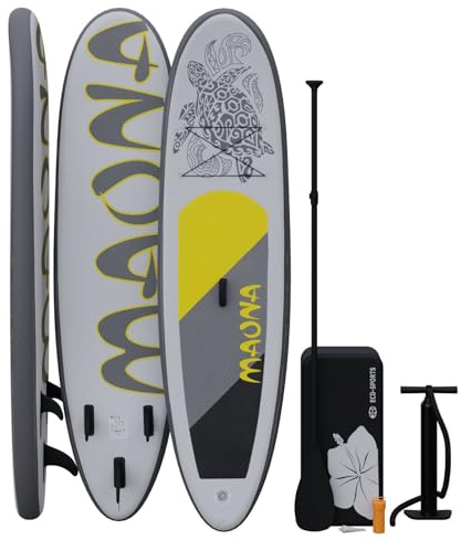 Stand Up Paddle-Board | Grau | SUP Board | 308 cm lang | Komplettset Alu-Paddel | Luftpumpe | Tragetasche | 120 kg Tragkraft