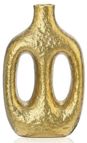 Arborus Vase für eine Blume Dekovase Gold Donut Vase Keramik Ästhetik Deko 24 cm Blumenvase Matt Ästhetik Modern Vasen Dekovase für Tisch Regal Boho Schlafzimmer Wohnzimmer Deko