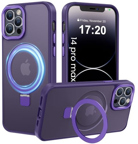 PuyaTeya Handyhülle für iPhone 14 pro max Hülle, [mit Unsichtbarem Ständer ][mit Magnetic] Kratzfeste Anti-Fingerabdruck [Transluzente Matte] Hülle für iPhone 14 pro max 6.7(Dunkelviolett)