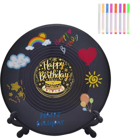 Vinyl-Schallplatten-Geburtstagsdekorationen, großes Geburtstags-Gästebuch, personalisierte Happy Birthday-Dekorationen, Partygeschenk, Schild, Poster, 29,5 x 29,5 cm, Geburtstagsdekoration