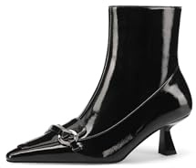 QUEEN HELENA Tronchetti con Fibbia Stivaletti a Punta con Tacco Donna K3467 (Nero Vernice, Sistema Taglie Calzature EU, Adulto, Donna, Numero, Media, 38)