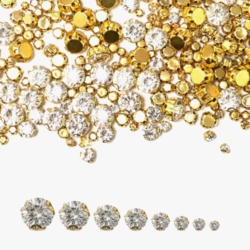 Bofanze 400 Stück Krappenfassung Strasssteine zum Aufnähen Klaue Flache Rückseite Strasssteine Kristall mit krappenfassung Handgenähtes Diamant-Zubehör für Bastelkostüme,Hochzeitskleider (Gold)