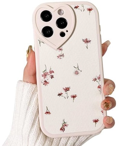 NITITOP Compatible for iPhone 14 Pro Case Cute Bear Flower Floral with Love Lens Bumper Protector for Girls Women Soft TPU Shockproof Protective Girly - Red Flower