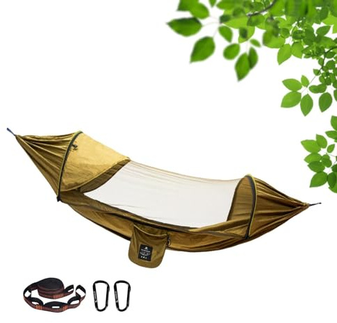 Zasdvn Hamac de voyage, hamac d'extérieur portable avec moustiquaire, tente hamac avec sangles d'arbre pour randonnée, intérieur, terrasse, voyage, accessoires de camping