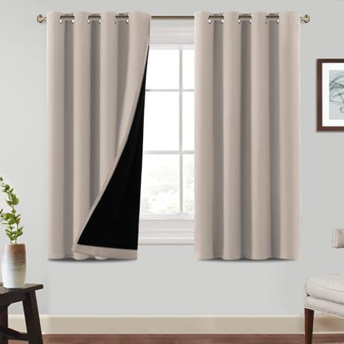 BellaHills Tenda Oscurante da Interno 2 Pezzi L140 x A145 cm, tenda camera da letto tende termiche isolanti per interni, Anti-Rumore, tende con anelli, Sabbia Naturale