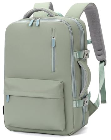 FANDARE Laptop-Rucksack Herren Handtasche 30-40L Reiserucksack Damen Schulrucksack Erweiterbarer Handgepäck Flugzeug Geschäft Arbeiten Schulranzen Reisen Weekender Tagesrucksack Daypacks Grün