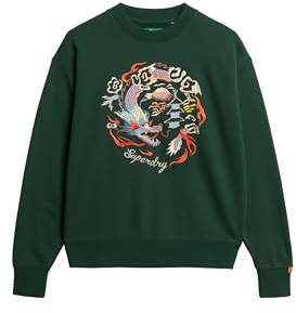 Superdry Damen Lässiges Suika Sweatshirt mit Rundhalsausschnitt und Stickerei Emaillegrün 36