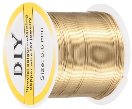 sourcing map 0.6mm/22 Gauge Copper Wire for Jewelry Making, 1 Roll Craft Tarnish Resistant Beading Wire for Jewelry Making Supplies DIY (Bright Gold)-39m