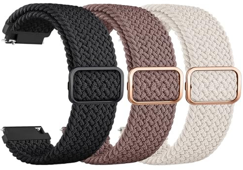 Mugust 3Piezas Correas para Xiaomi Mi Watch - Nylon Elástico 22mm para S1/S1 Active/Color Sport, Compatible para Mujer y Hombre (Negro/Púrpura/Starlight)