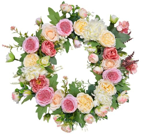 Türkranz 40 cm Frühling Kränze für Haustür Künstlich Türkranz Ganzjährig für Wanddekoration/Haustür Deko,Wandkranz Für Hängen Kranz Blumenkranz Deko für Garten,Hochzeit,Party,Festival,Weihnachten